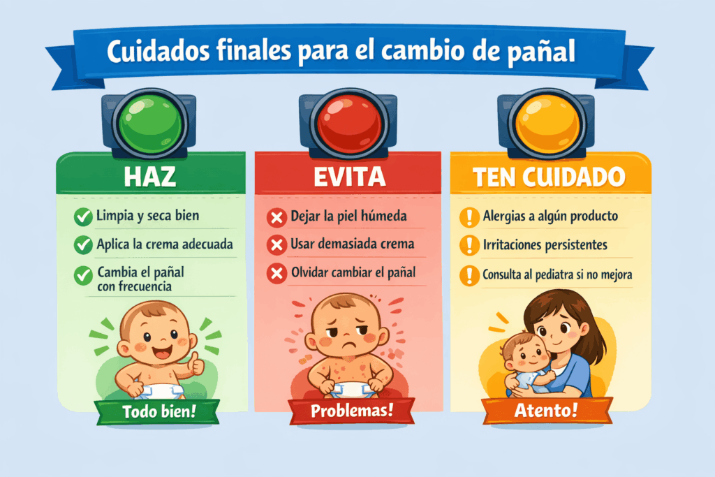 Consejos finales para el cambio de pañal: qué hacer, qué evitar y cuándo tener cuidado