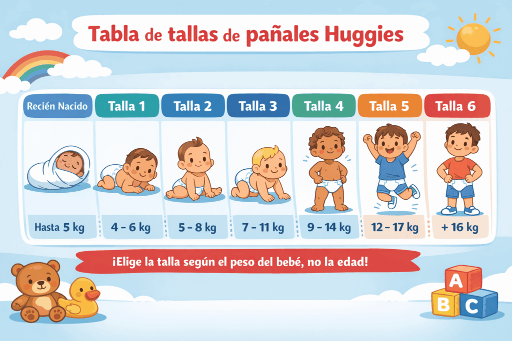 Tabla de tallas de pañales Huggies por peso y edad